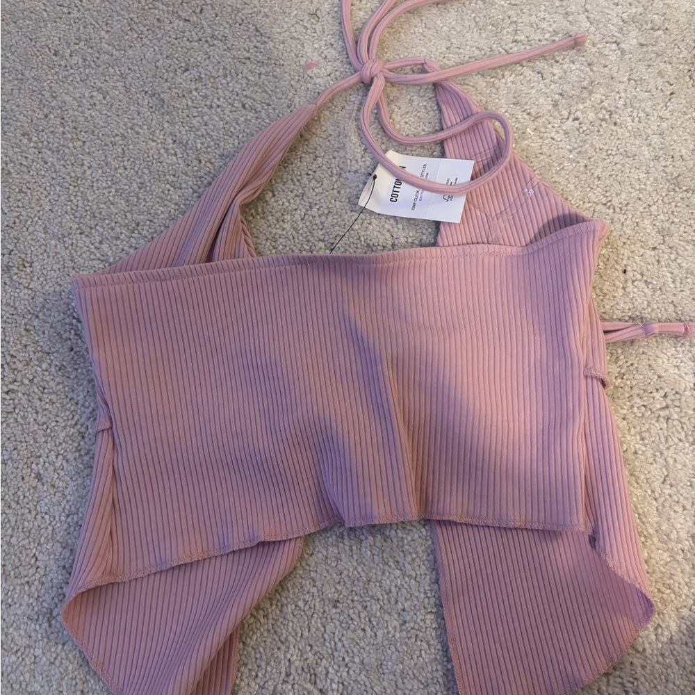 Pink Ribbed Halter Top - Picture 2 of 3
